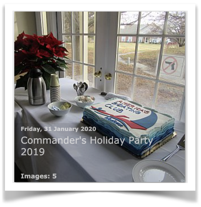 Pictured is a sailboat decorated cake in honor of America's Boating Club Waukegan. The cake was shared at the Commander's Holiday Party in December 2019.