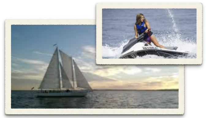 Pictures of a jet skier and a sailboater