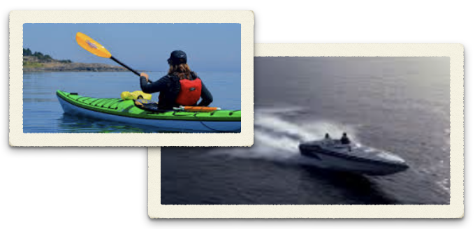 Pictures of a kayaker and power boater