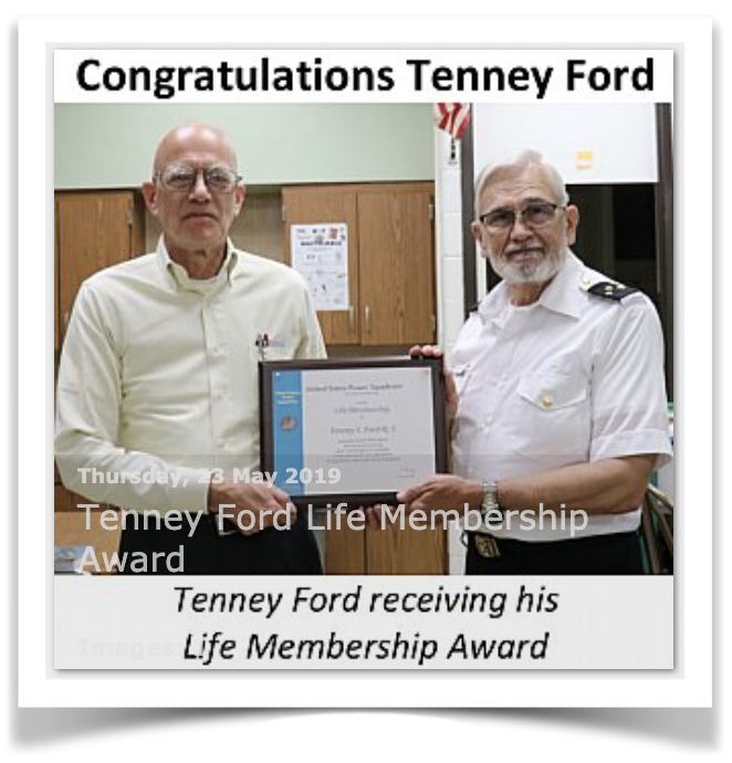 This is a picture of Lifetime Achievement Award recipient Tenney Ford and Commander Jesse Bowen.